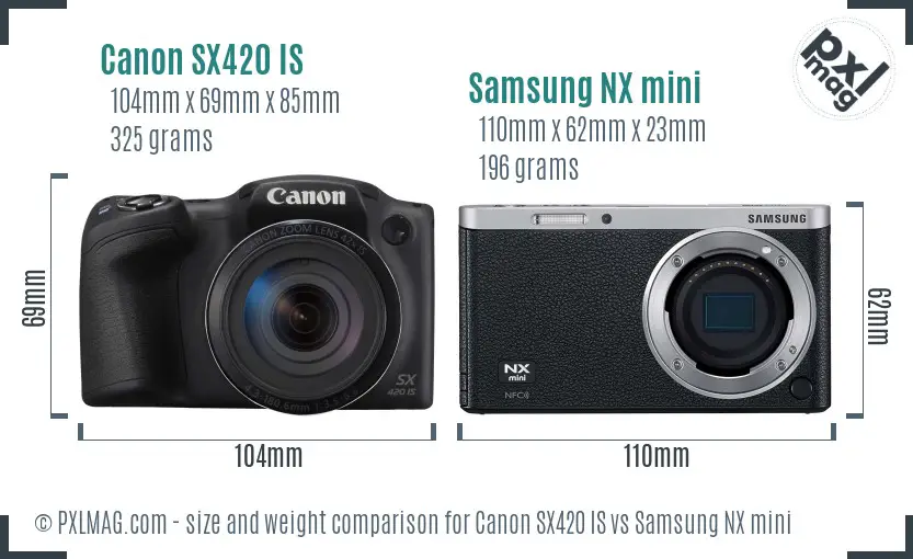Canon SX420 IS vs Samsung NX mini size comparison Canon SX420 IS vs Samsung NX mini size comparison