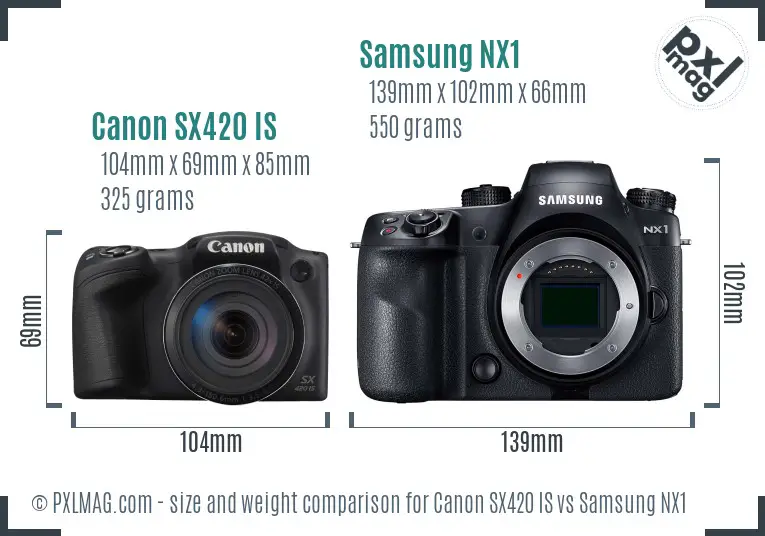 Canon SX420 IS vs Samsung NX1 size comparison