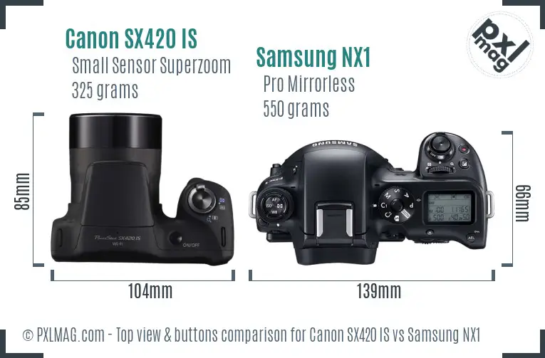 Canon SX420 IS vs Samsung NX1 top view buttons comparison