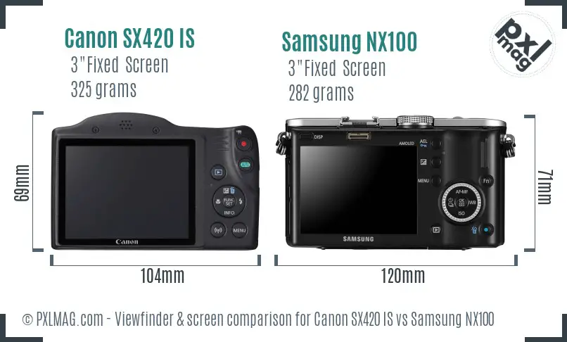 Canon SX420 IS vs Samsung NX100 Screen and Viewfinder comparison