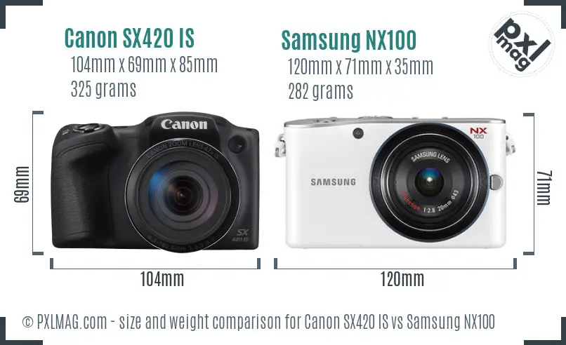 Canon SX420 IS vs Samsung NX100 size comparison