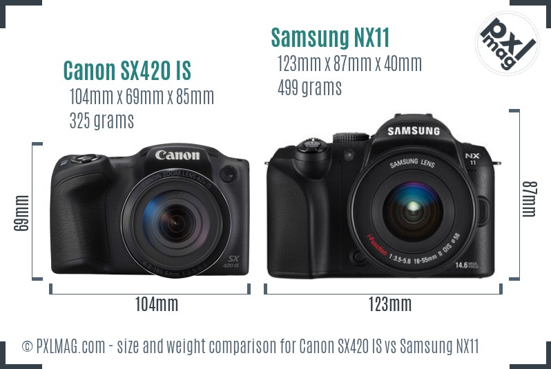 Canon SX420 IS vs Samsung NX11 size comparison