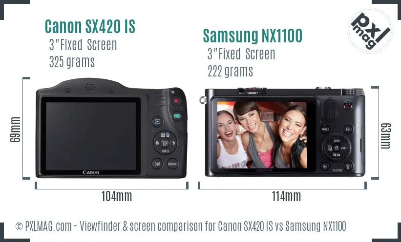 Canon SX420 IS vs Samsung NX1100 Screen and Viewfinder comparison