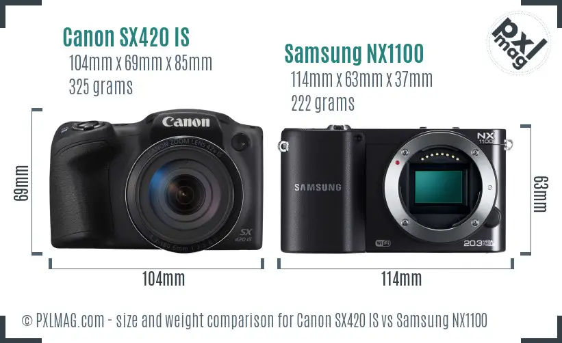 Canon SX420 IS vs Samsung NX1100 size comparison