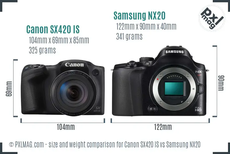 Canon SX420 IS vs Samsung NX20 size comparison Canon SX420 IS vs Samsung NX20 size comparison