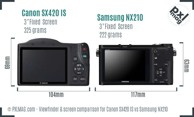 Canon SX420 IS vs Samsung NX210 Screen and Viewfinder comparison
