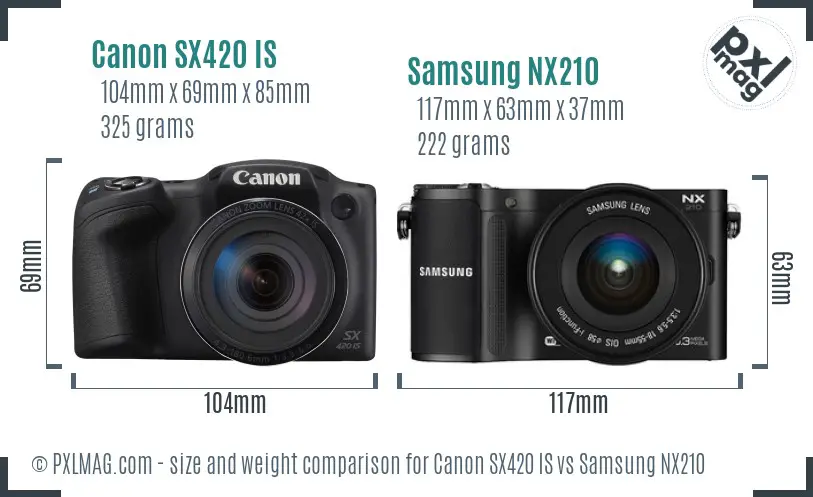 Canon SX420 IS vs Samsung NX210 size comparison Canon SX420 IS vs Samsung NX210 size comparison