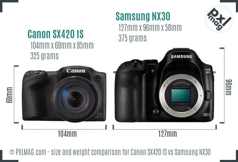 Canon SX420 IS vs Samsung NX30 size comparison