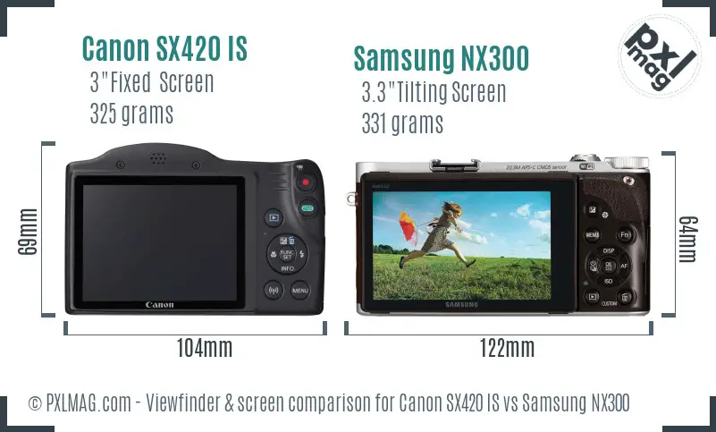 Canon SX420 IS vs Samsung NX300 Screen and Viewfinder comparison