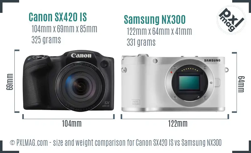 Canon SX420 IS vs Samsung NX300 size comparison