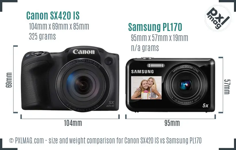 Canon SX420 IS vs Samsung PL170 size comparison