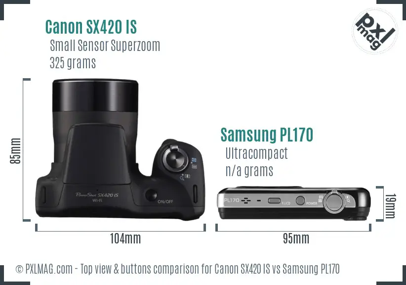 Canon SX420 IS vs Samsung PL170 top view buttons comparison