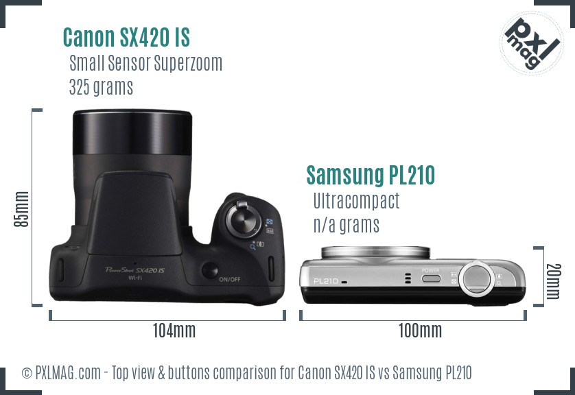 Canon SX420 IS vs Samsung PL210 top view buttons comparison