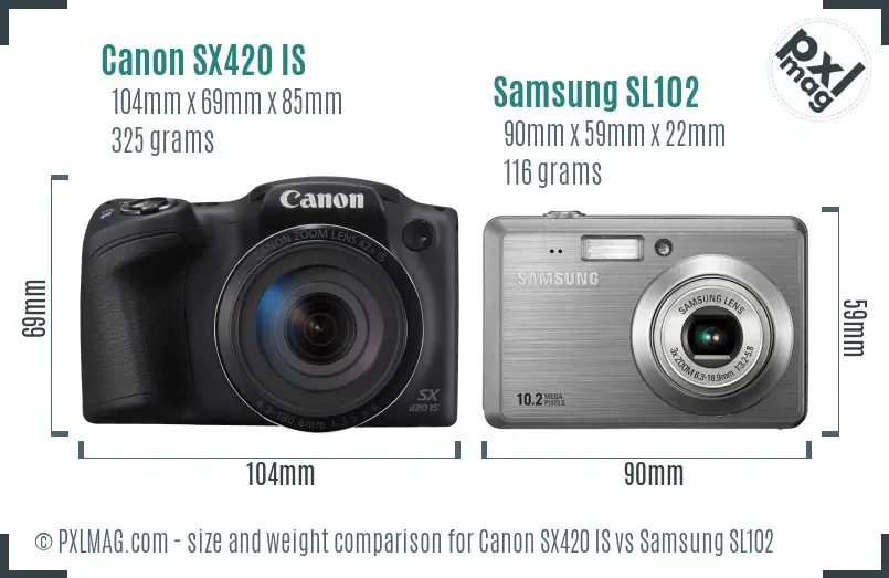 Canon SX420 IS vs Samsung SL102 size comparison Canon SX420 IS vs Samsung SL102 size comparison