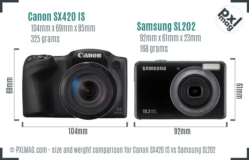 Canon SX420 IS vs Samsung SL202 size comparison