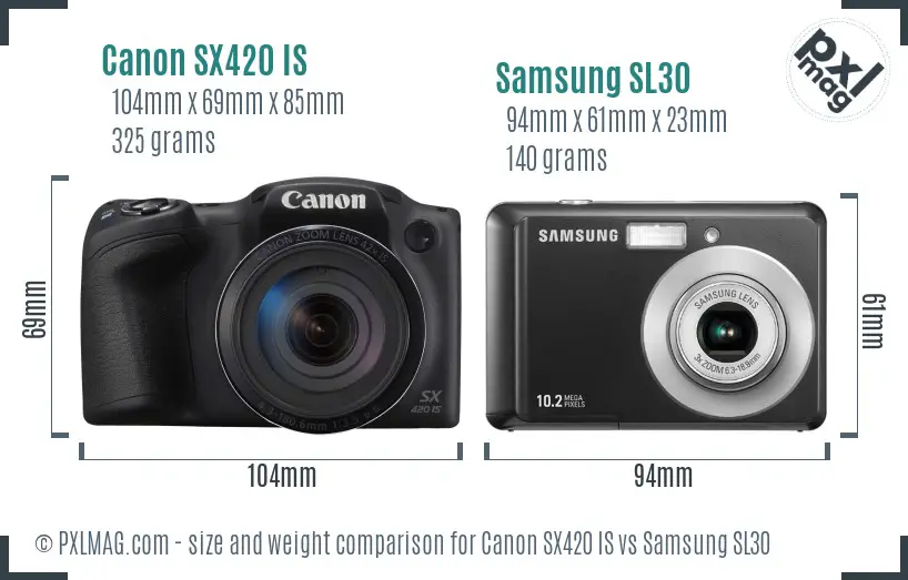 Canon SX420 IS vs Samsung SL30 size comparison