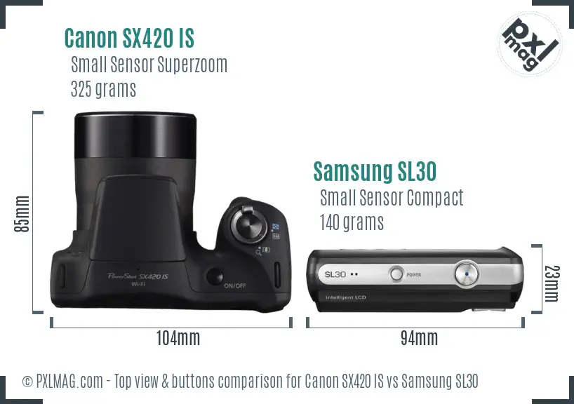 Canon SX420 IS vs Samsung SL30 top view buttons comparison