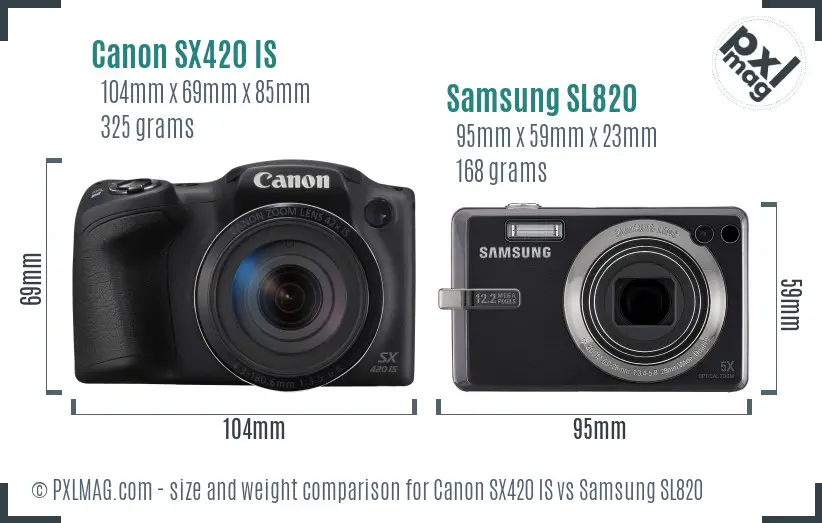 Canon SX420 IS vs Samsung SL820 size comparison