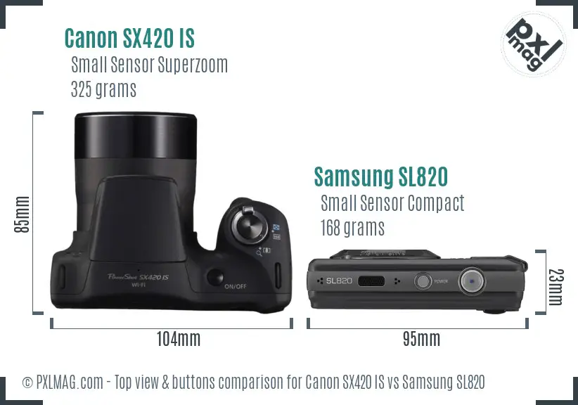 Canon SX420 IS vs Samsung SL820 top view buttons comparison