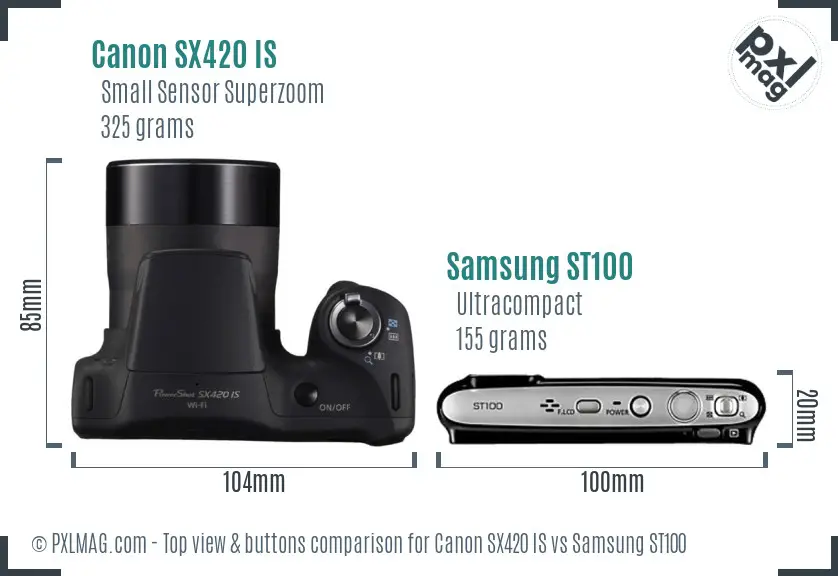 Canon SX420 IS vs Samsung ST100 top view buttons comparison