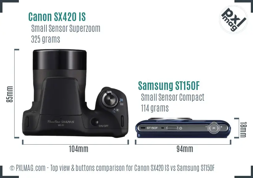 Canon SX420 IS vs Samsung ST150F top view buttons comparison