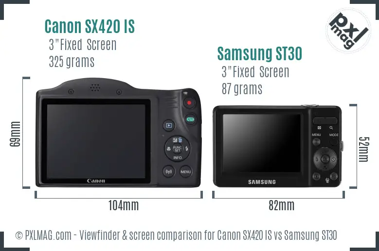 Canon SX420 IS vs Samsung ST30 Screen and Viewfinder comparison