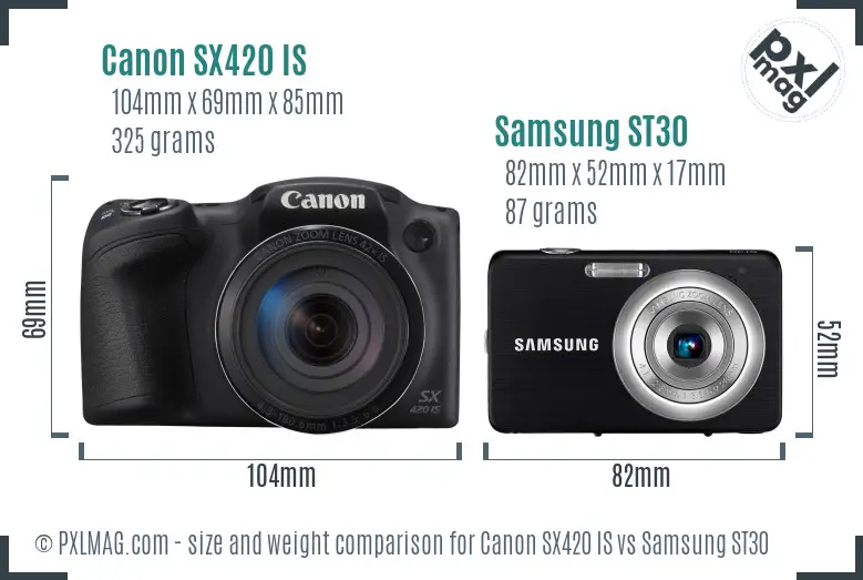 Canon SX420 IS vs Samsung ST30 size comparison