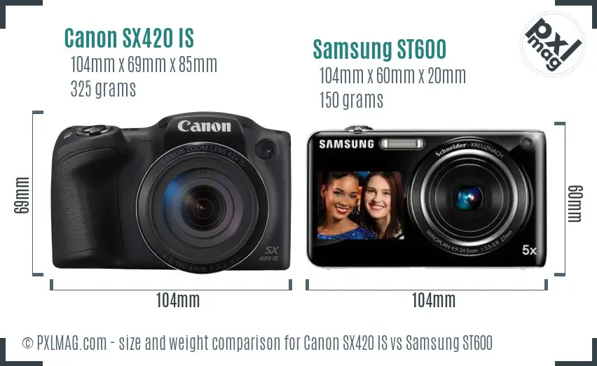 Canon SX420 IS vs Samsung ST600 size comparison