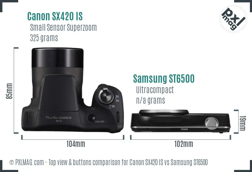 Canon SX420 IS vs Samsung ST6500 top view buttons comparison