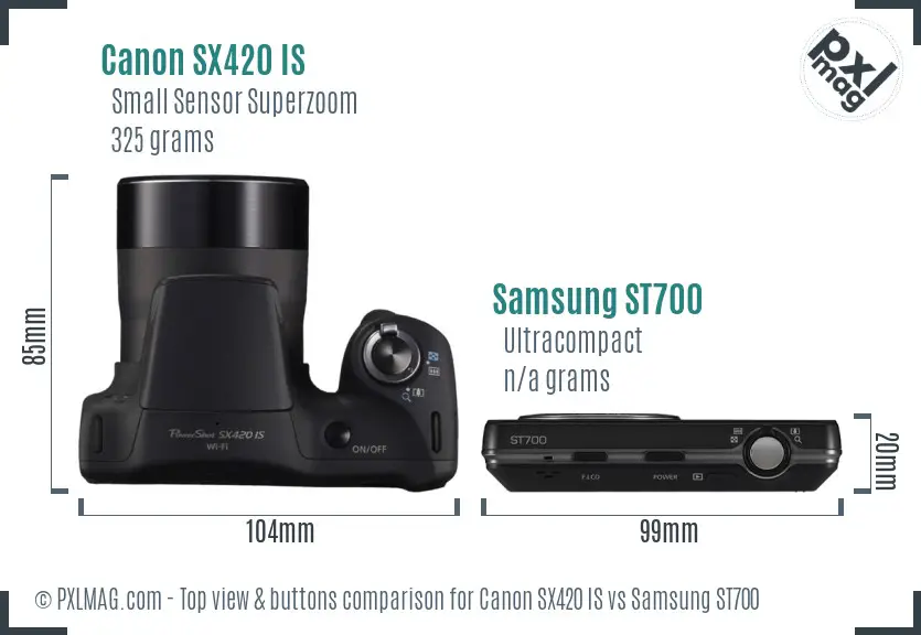 Canon SX420 IS vs Samsung ST700 top view buttons comparison Canon SX420 IS vs Samsung ST700 top view buttons comparison