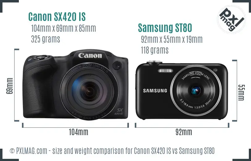 Canon SX420 IS vs Samsung ST80 size comparison