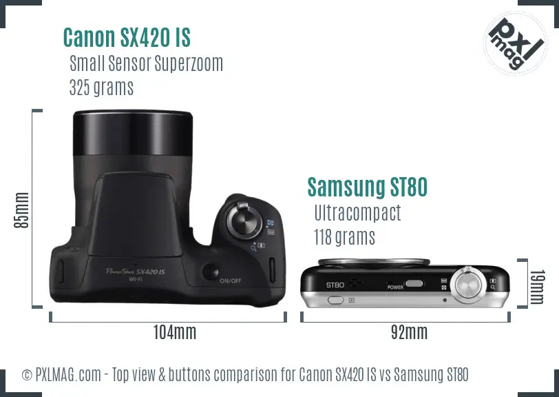 Canon SX420 IS vs Samsung ST80 top view buttons comparison