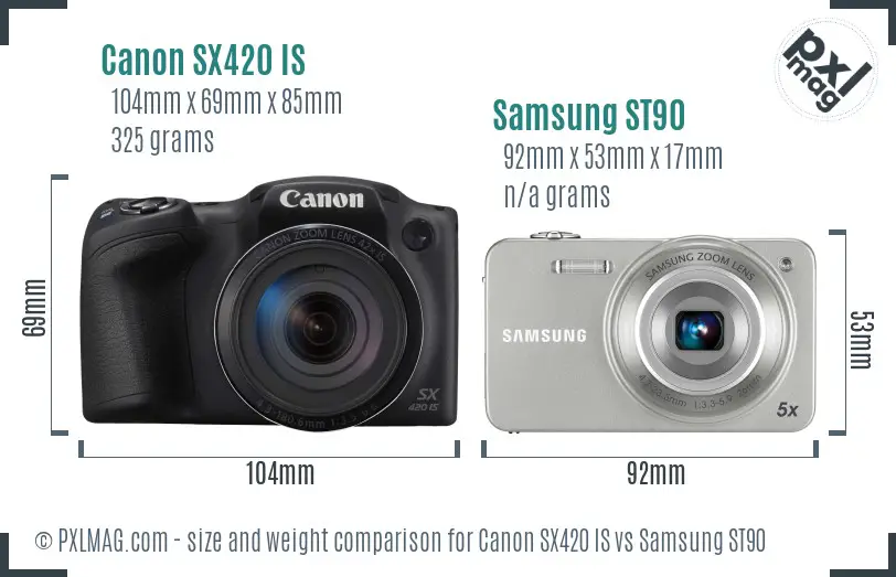 Canon SX420 IS vs Samsung ST90 size comparison