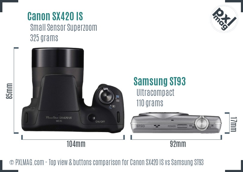 Canon SX420 IS vs Samsung ST93 top view buttons comparison