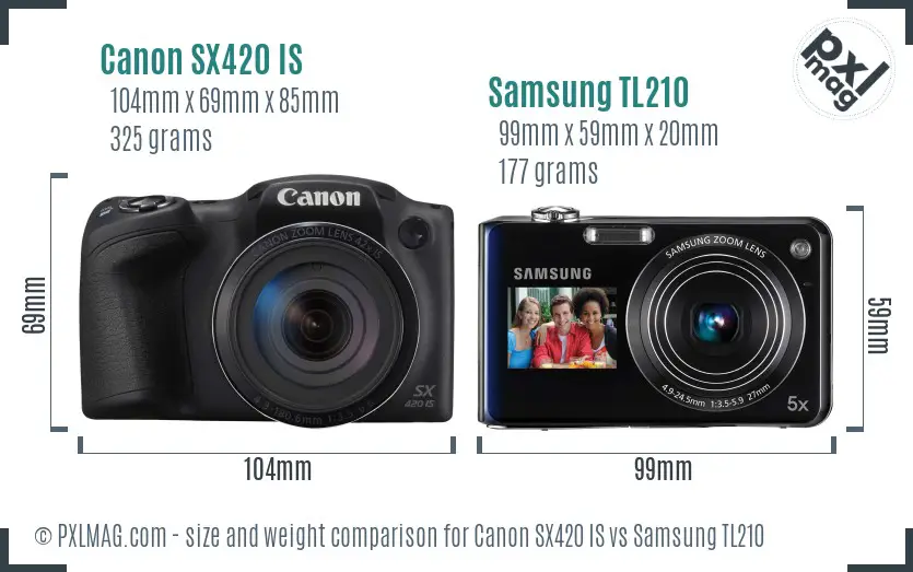 Canon SX420 IS vs Samsung TL210 size comparison