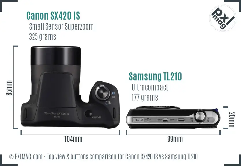 Canon SX420 IS vs Samsung TL210 top view buttons comparison