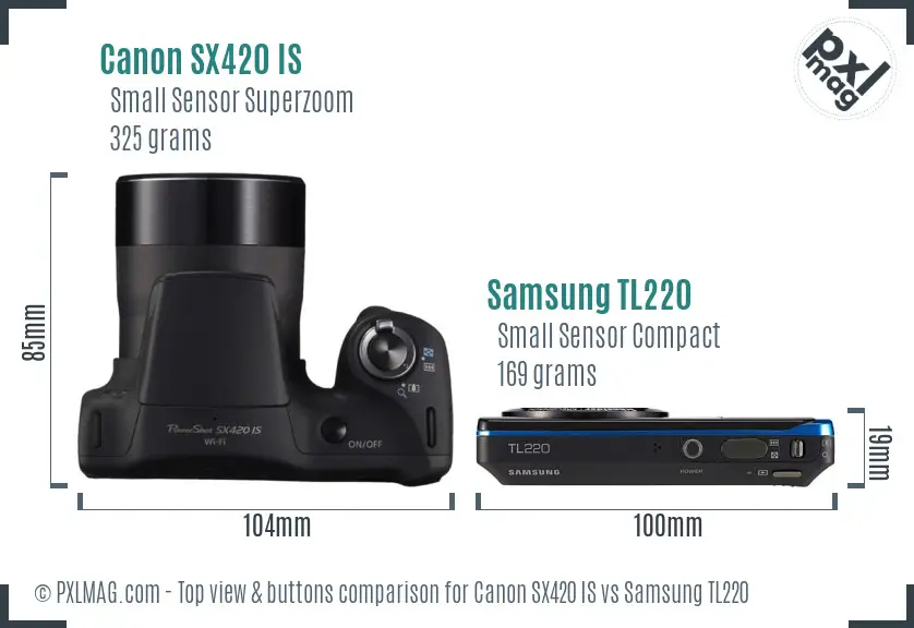 Canon SX420 IS vs Samsung TL220 top view buttons comparison