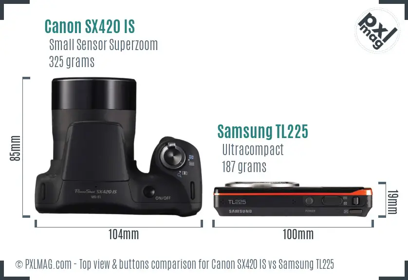 Canon SX420 IS vs Samsung TL225 top view buttons comparison Canon SX420 IS vs Samsung TL225 top view buttons comparison