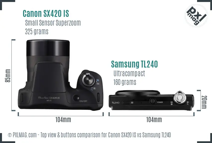 Canon SX420 IS vs Samsung TL240 top view buttons comparison Canon SX420 IS vs Samsung TL240 top view buttons comparison
