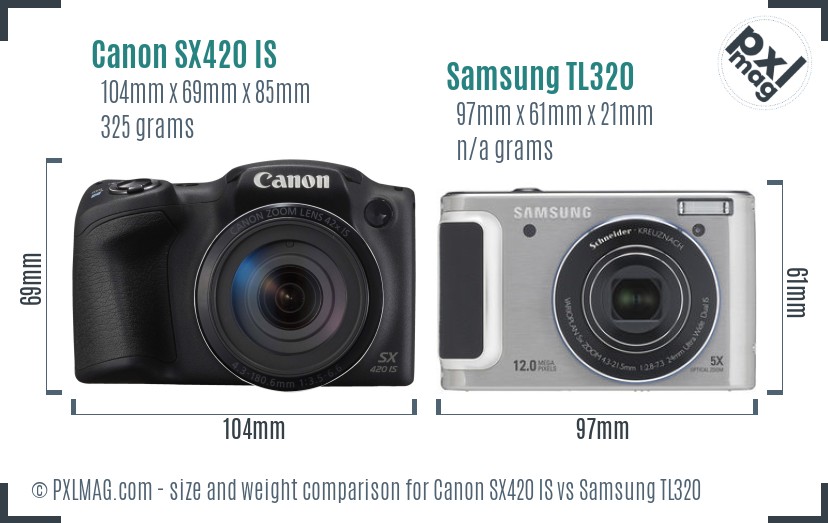Canon SX420 IS vs Samsung TL320 size comparison