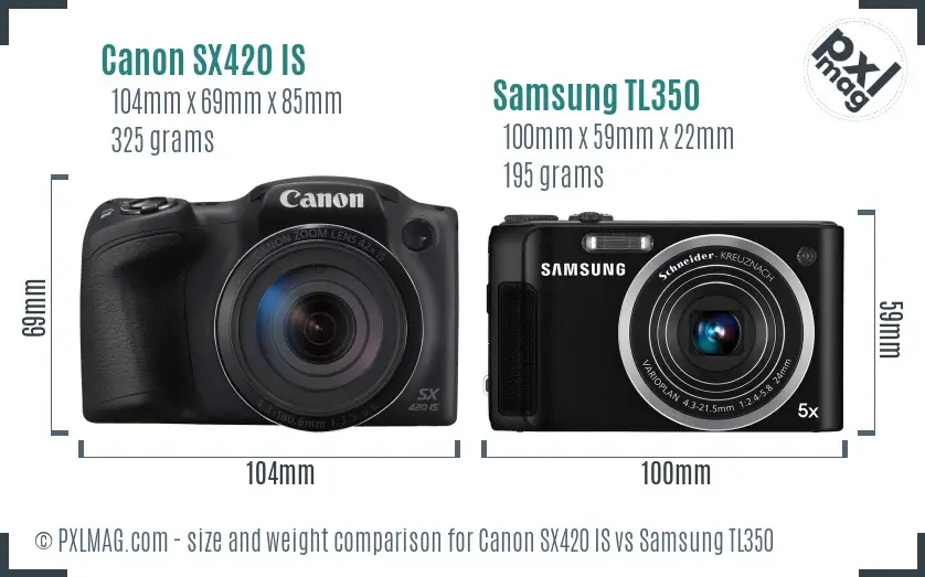 Canon SX420 IS vs Samsung TL350 size comparison