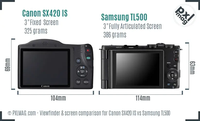 Canon SX420 IS vs Samsung TL500 Screen and Viewfinder comparison