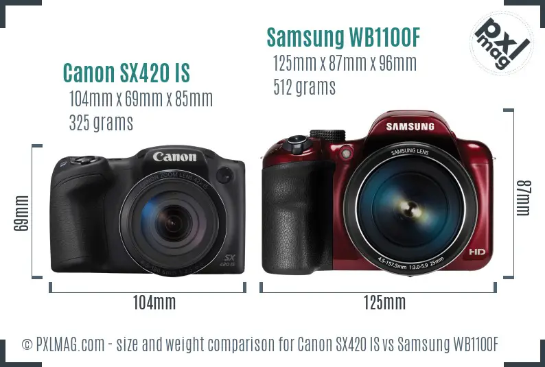 Canon SX420 IS vs Samsung WB1100F size comparison