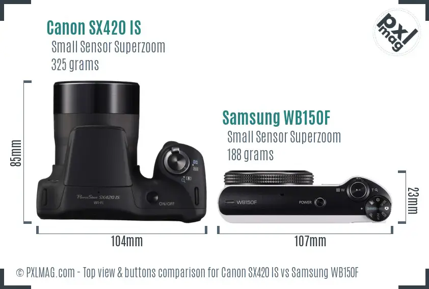 Canon SX420 IS vs Samsung WB150F top view buttons comparison Canon SX420 IS vs Samsung WB150F top view buttons comparison
