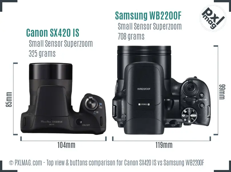 Canon SX420 IS vs Samsung WB2200F top view buttons comparison