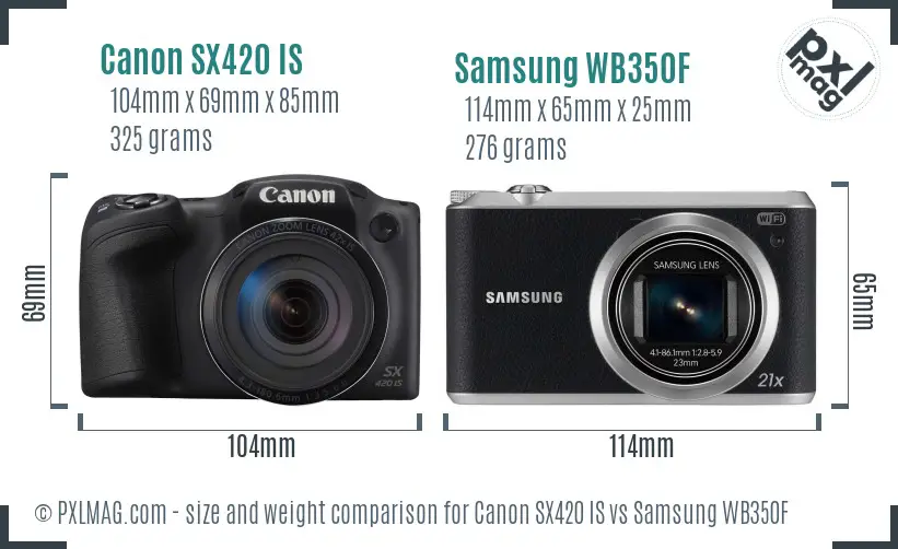 Canon SX420 IS vs Samsung WB350F size comparison