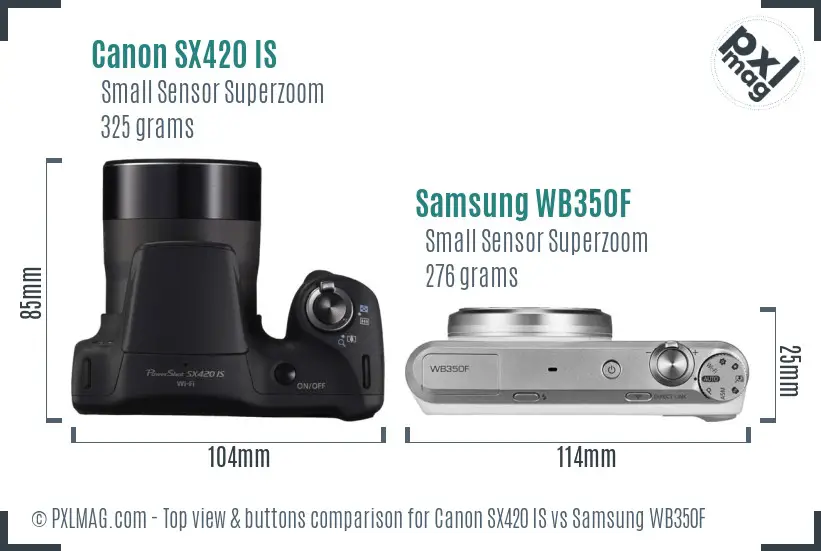Canon SX420 IS vs Samsung WB350F top view buttons comparison