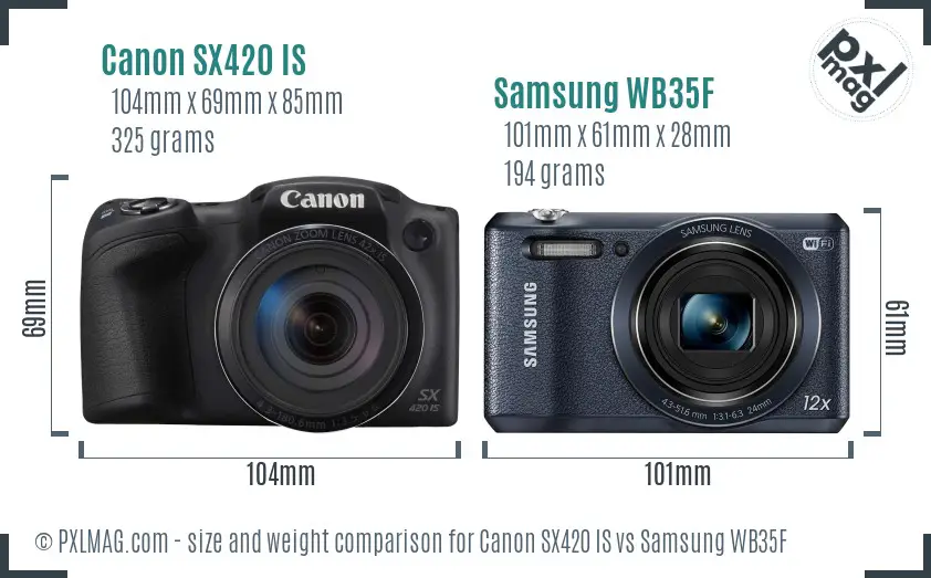 Canon SX420 IS vs Samsung WB35F size comparison