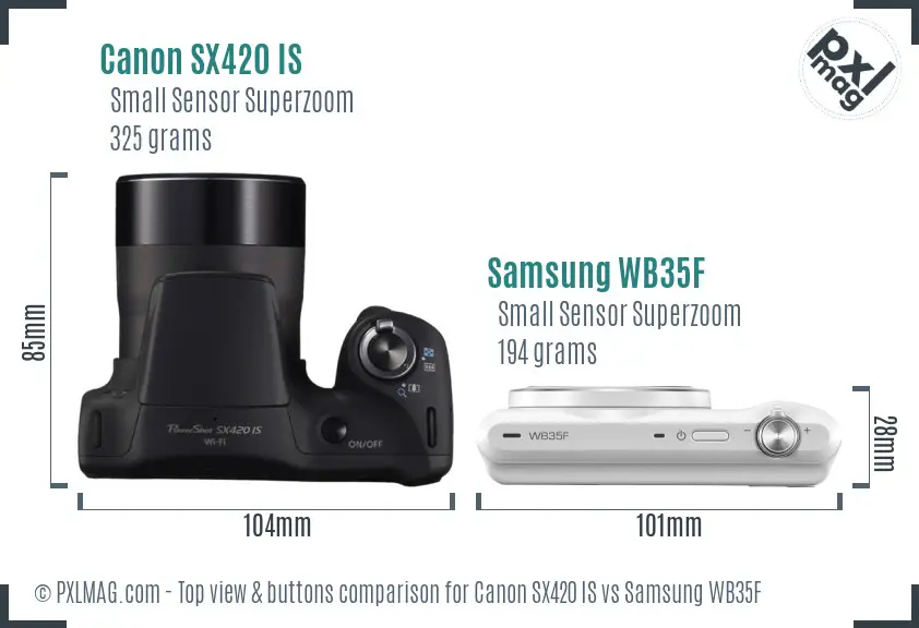 Canon SX420 IS vs Samsung WB35F top view buttons comparison