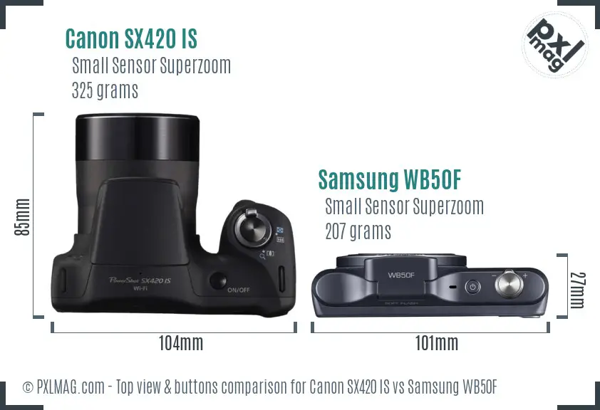 Canon SX420 IS vs Samsung WB50F top view buttons comparison